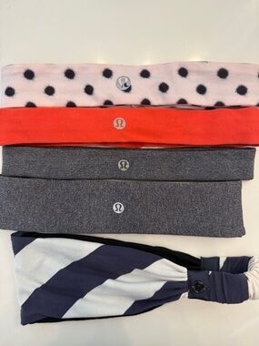 Lululemon Assorted Headbands - Pink Dot, Coral, Gray, Navy Stripe